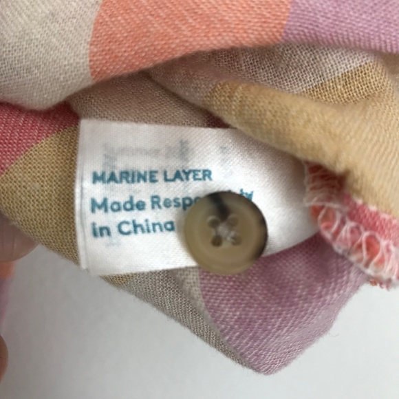 Marine Layer Dana Striped Linen Blend Shirt XS Relaxed Short Sleeve Button Up - Picture 6 of 7